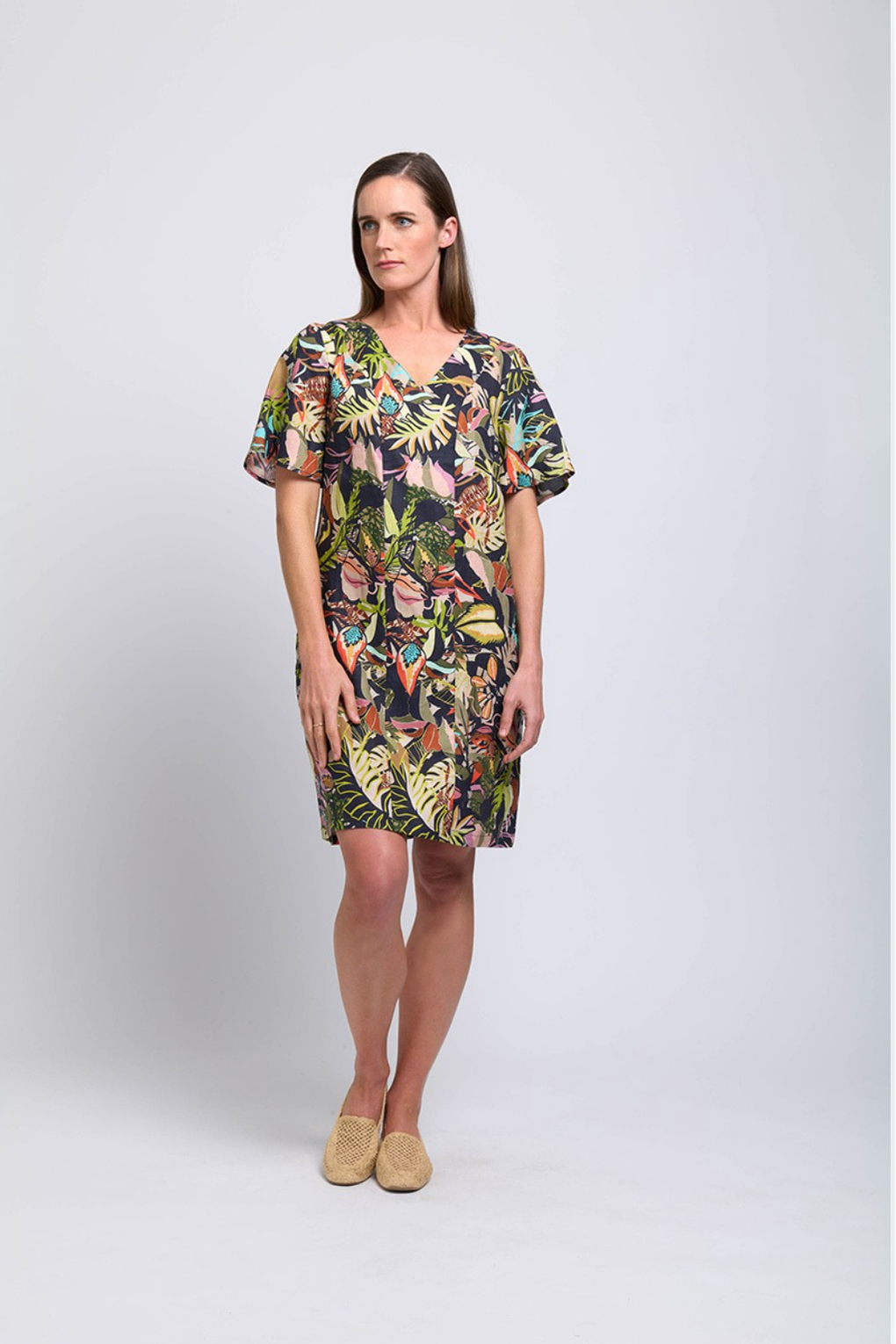 Foil Runaway Linen Dress in Jungle Fever Urban Cachet
