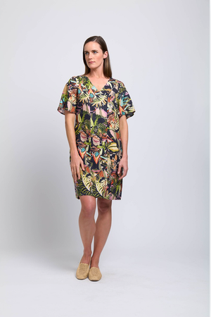 Foil Runaway Linen Dress in Jungle Fever