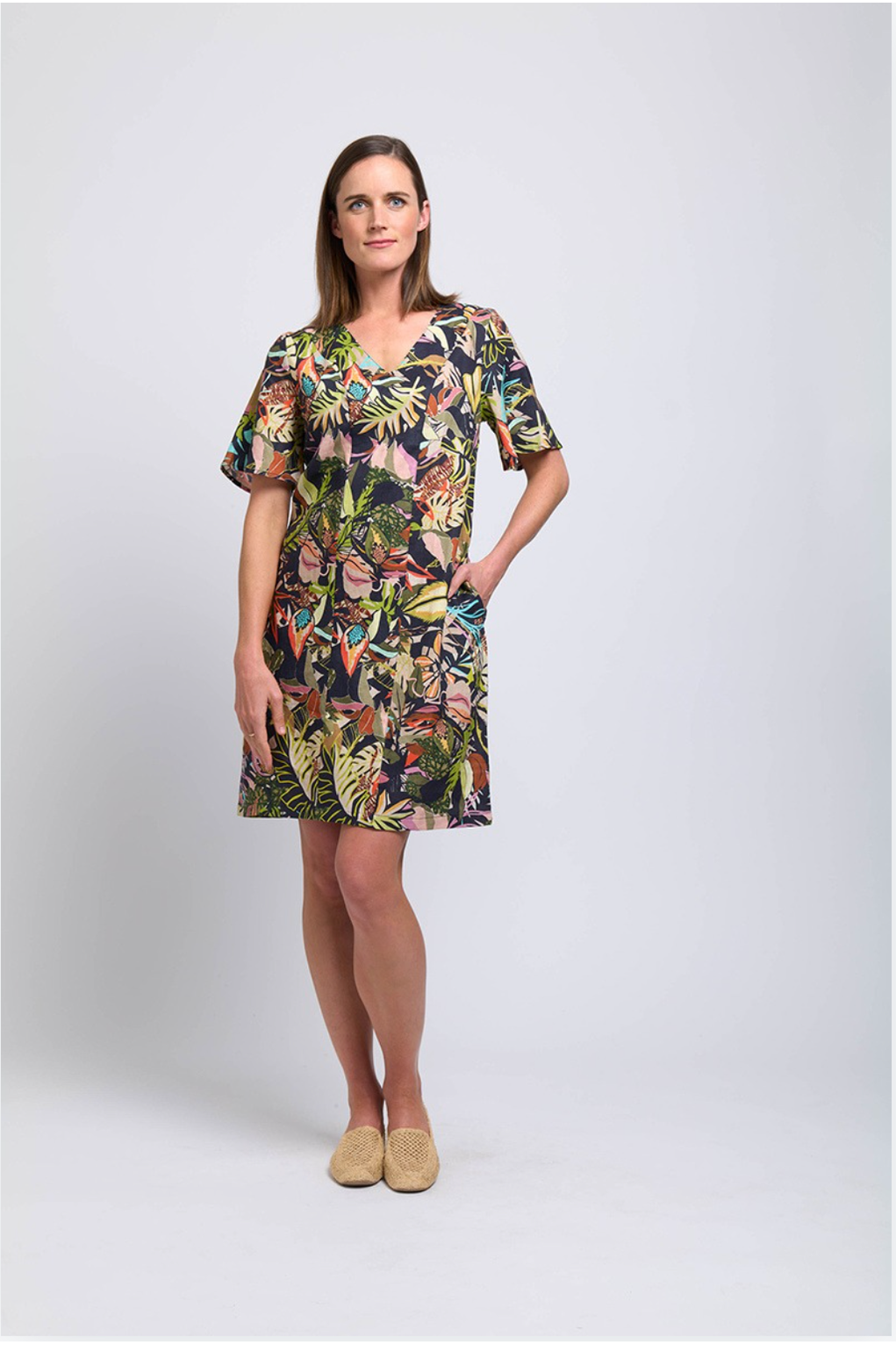 Foil Runaway Linen Dress in Jungle Fever