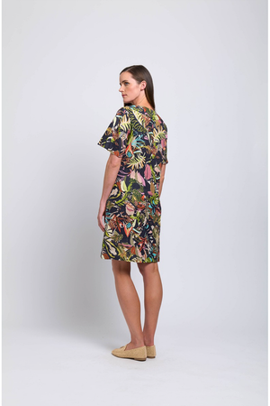 Foil Runaway Linen Dress in Jungle Fever