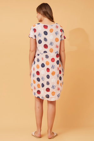 Bottega Moda Short Sleeve Linen Spot Print Dress in Rosa