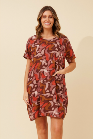 Caroline Morgan Cotton Mix Printed Sundress in Rosewood