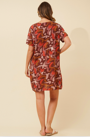 Caroline Morgan Cotton Mix Printed Sundress in Rosewood