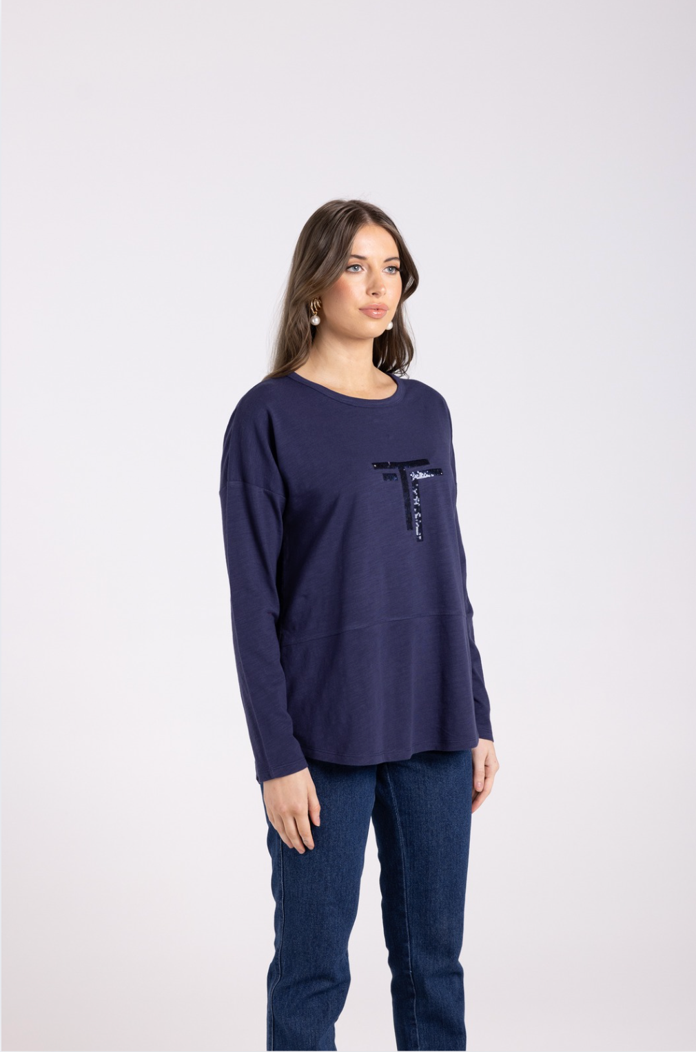 Two T's Crew Logo Tee in French Navy