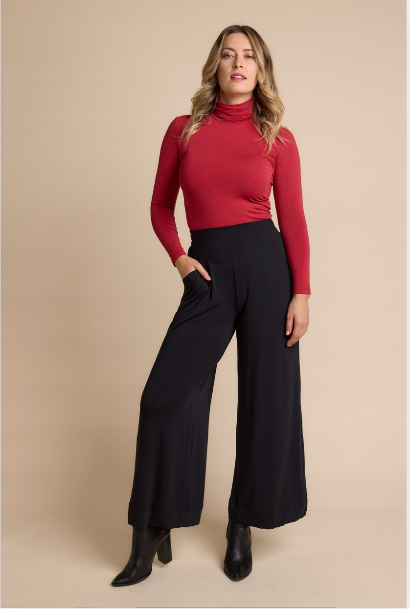 Tani Long Sleeve Turtle Neck Top in Red Berry