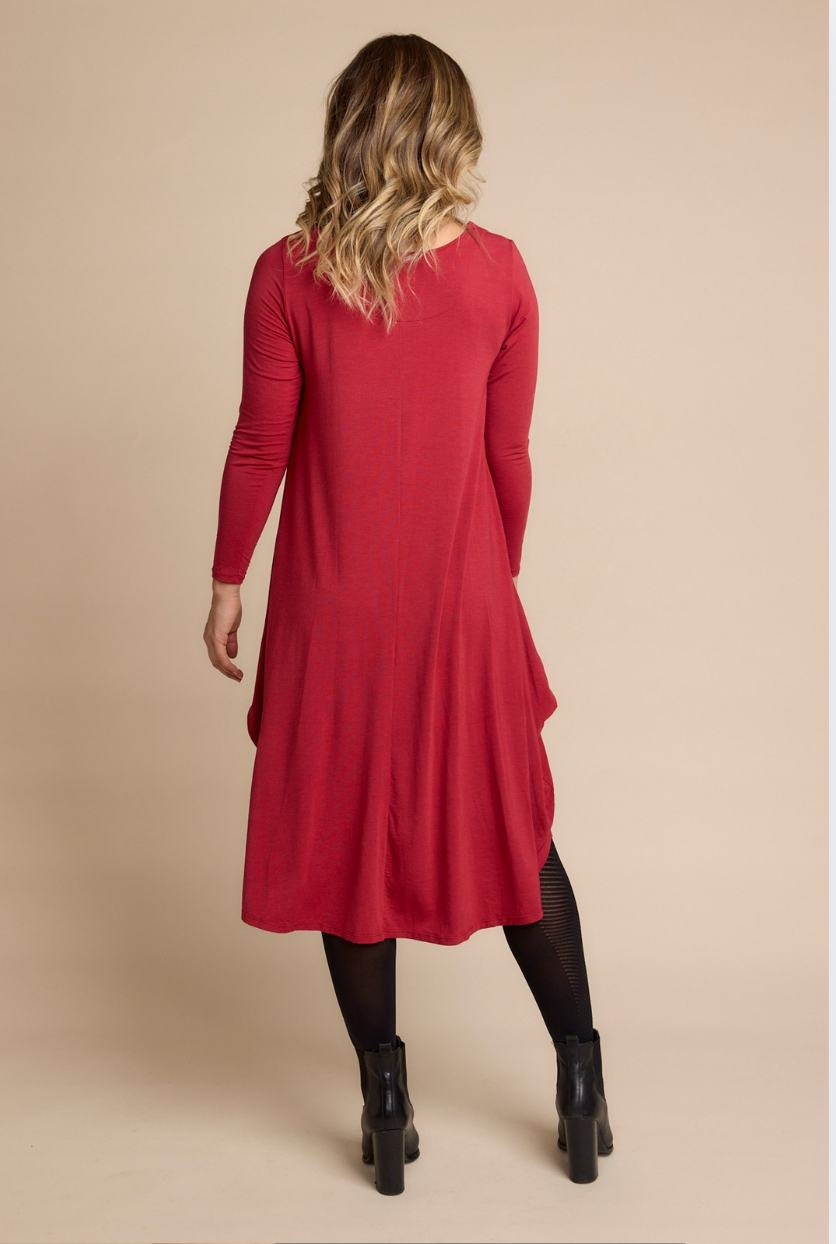 Tani Long Sleeve Tri Dress in Red Berry