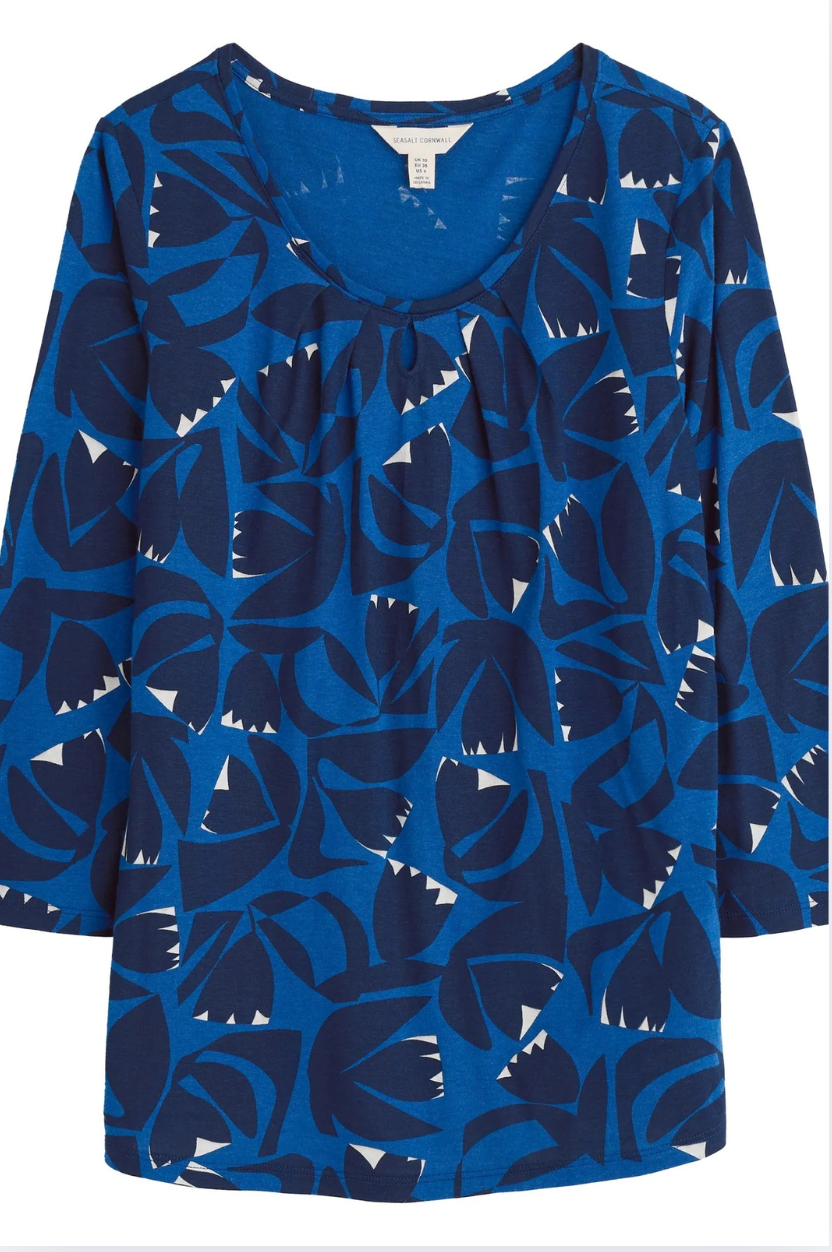 Seasalt Cornwall Appletree 3/4 Sleeve Top in Floral Cutout Ink