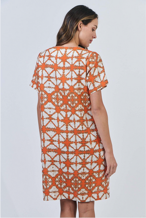 Naturals by O & J Linen Short Sleeve Dress in Urchin Print