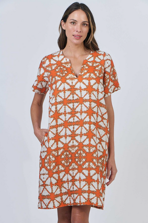 Naturals by O & J Linen Short Sleeve Dress in Urchin Print