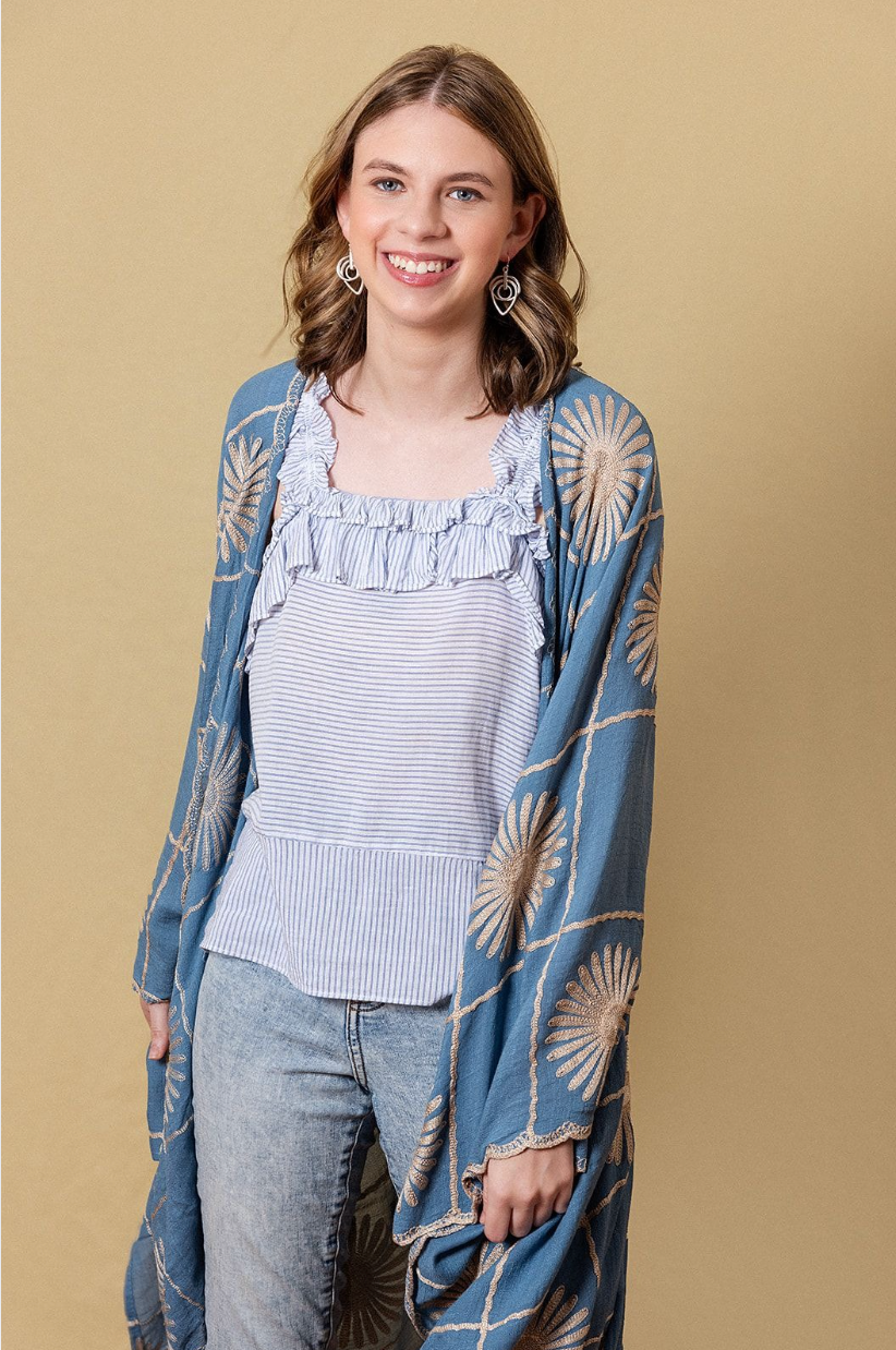 Enhance Accessories Cat Coverup in Blue Flower