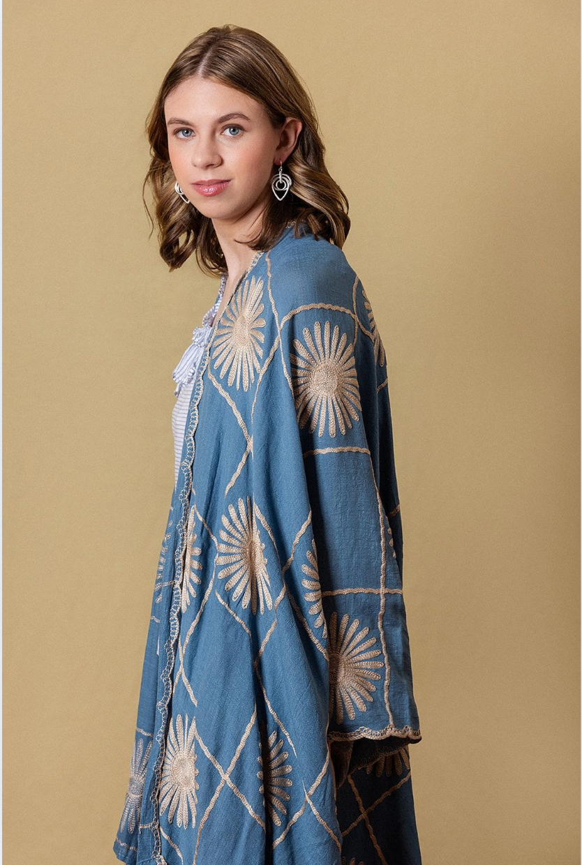 Enhance Accessories Cat Coverup in Blue Flower