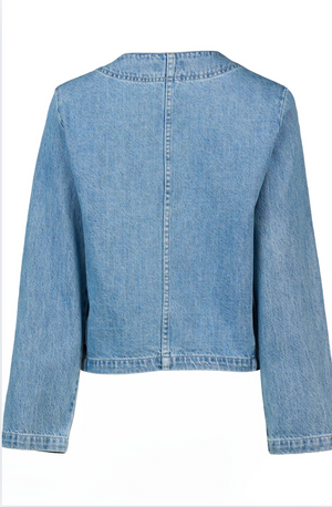 Vassalli Collarless Denim Jacket in Light Wash