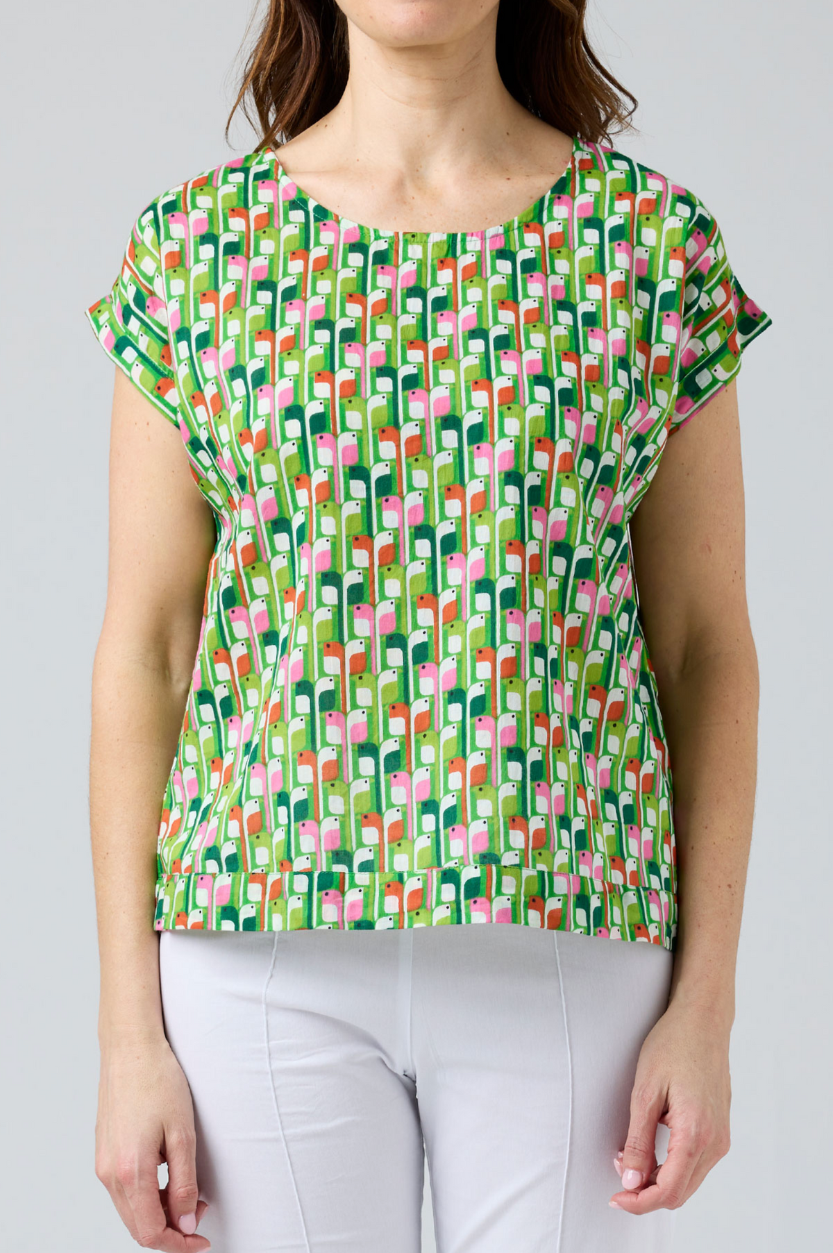CAKE Vicky Round Neck Cotton Top in Birdie