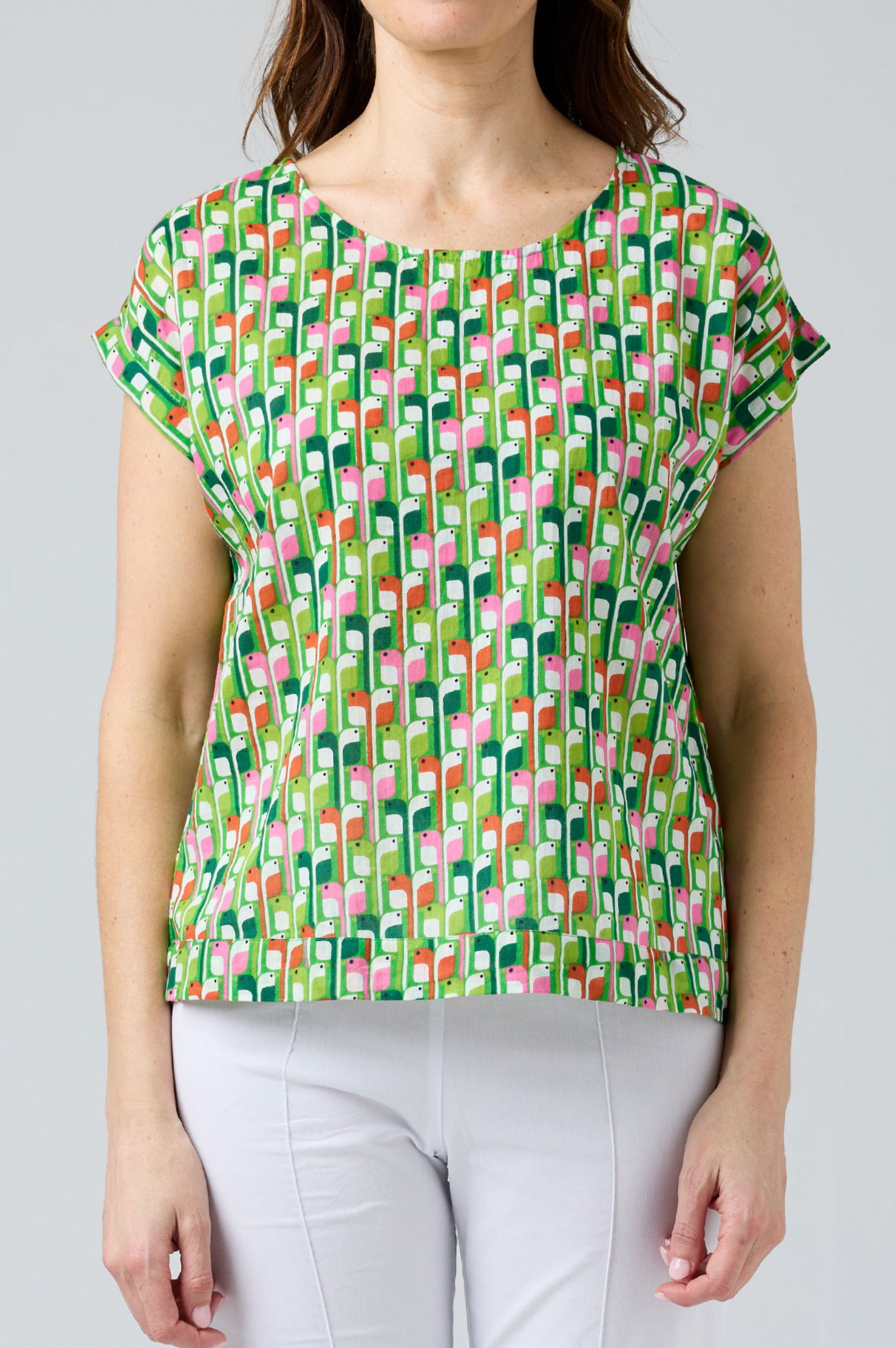 CAKE Vicky Round Neck Cotton Top in Birdie