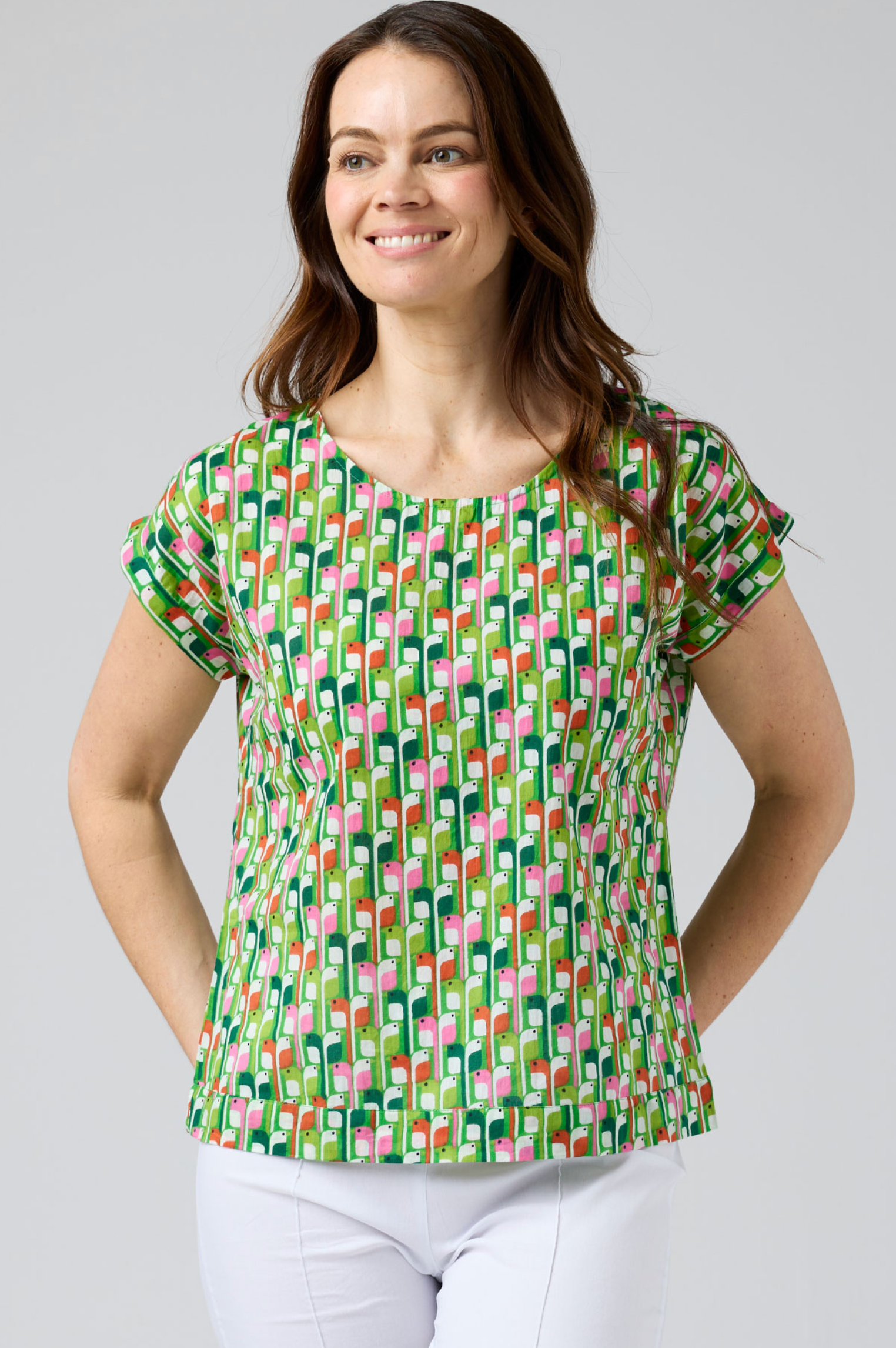 CAKE Vicky Round Neck Cotton Top in Birdie