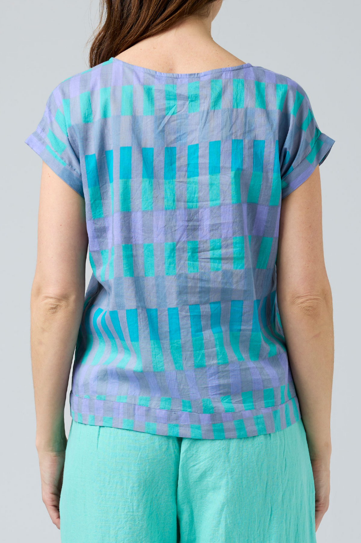 CAKE Vicky Round Neck Cotton Top in Purple Block