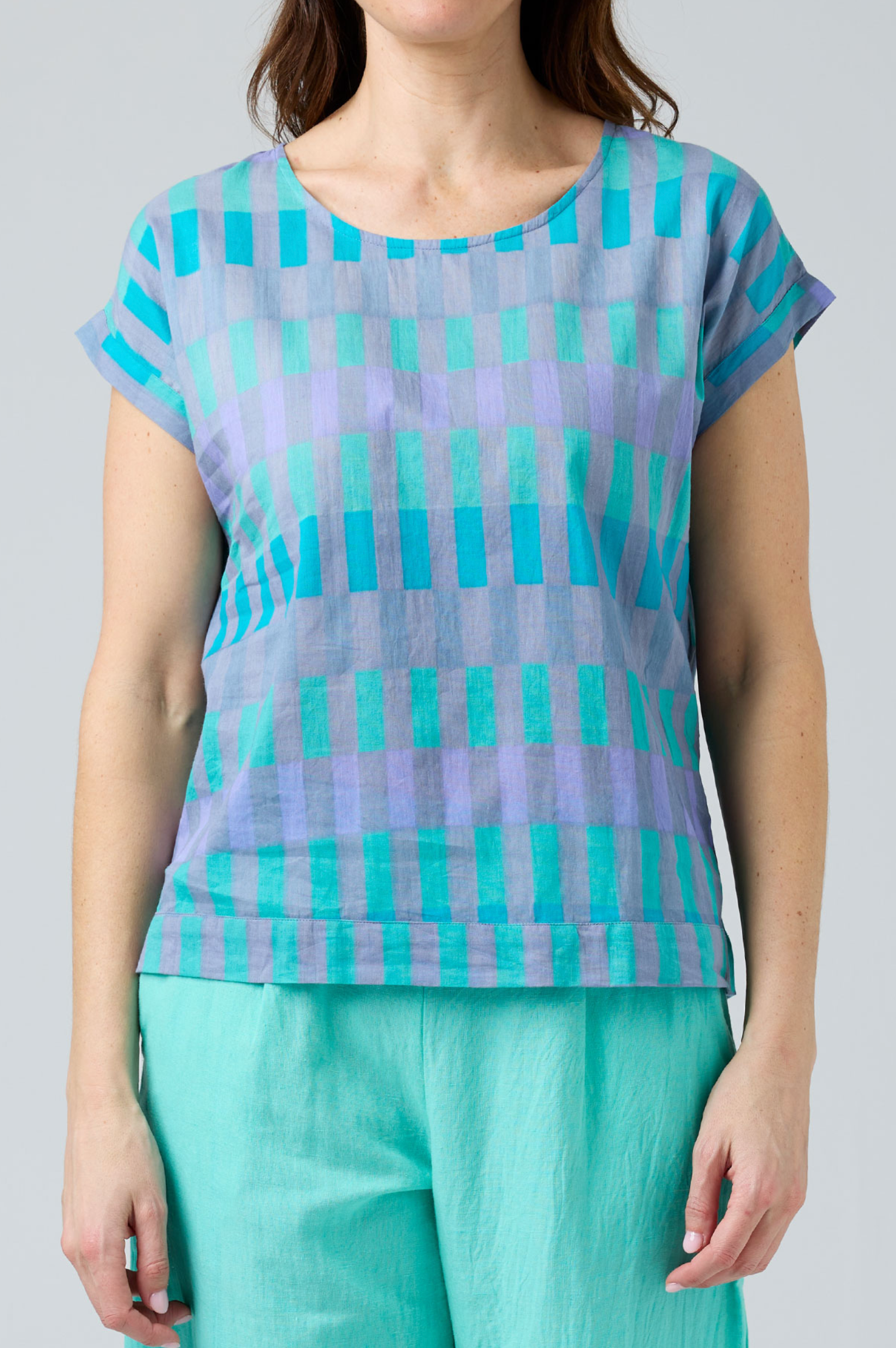 CAKE Vicky Round Neck Cotton Top in Purple Block