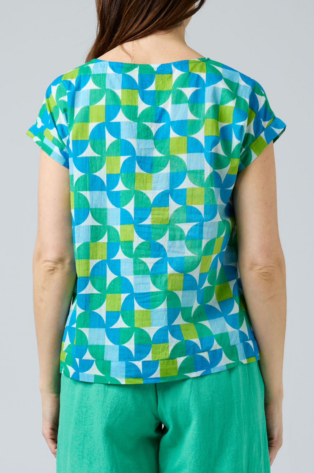 CAKE Vicky Round Neck Cotton Top in Square Circle