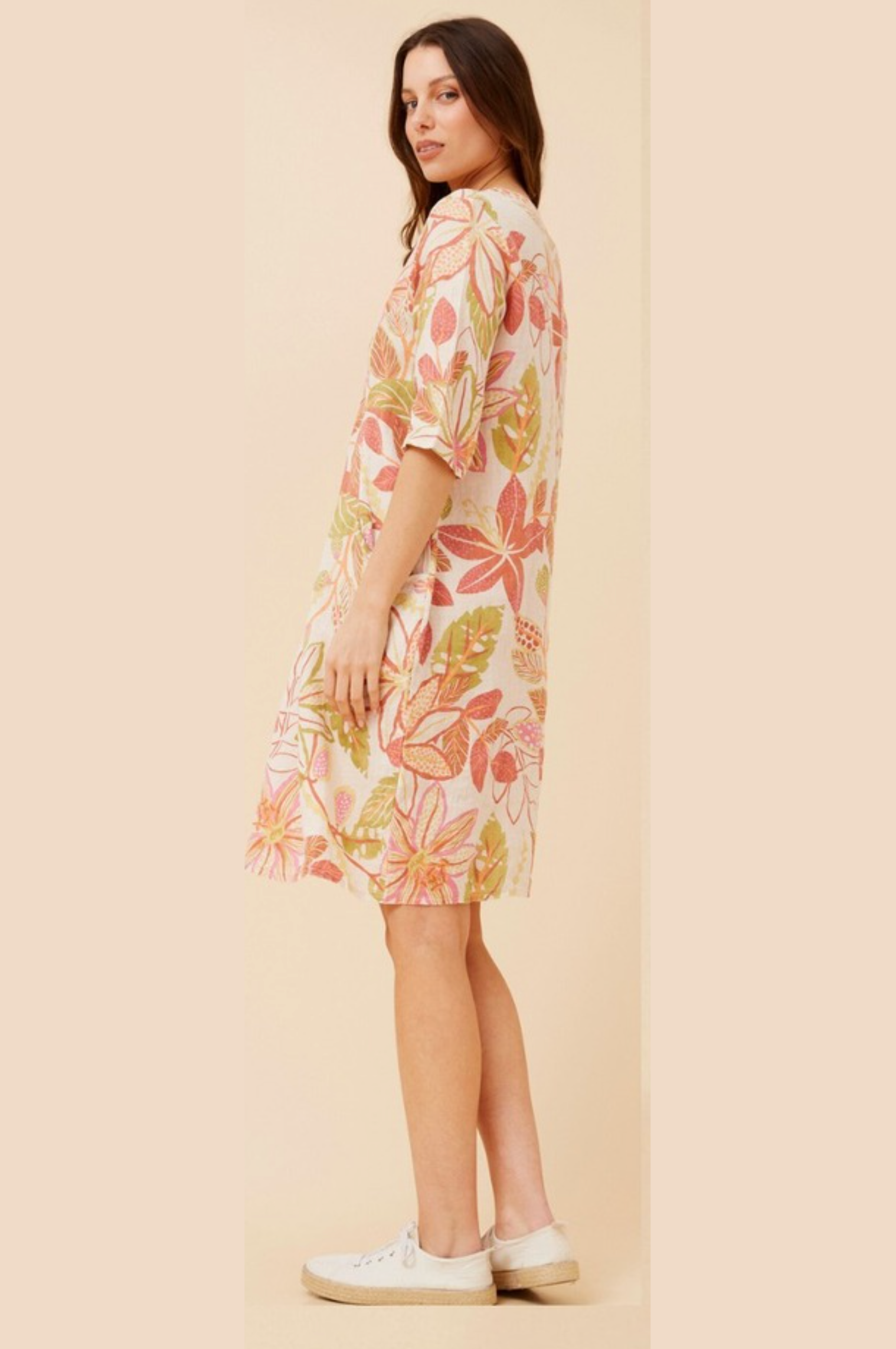 Bottega Moda 3/4 Sleeve Linen Pocket Dress in Rust