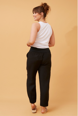 Bottega Moda Linen Pant in Black