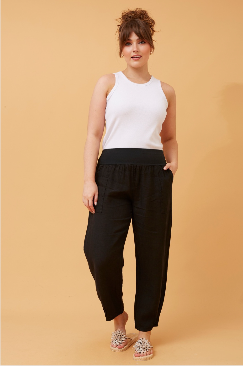 Bottega Moda Linen Pant in Black