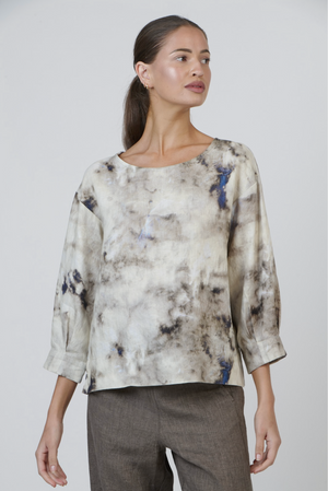 Naturals by O & J Boat Neck Top in Emperador Print