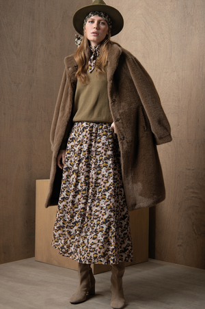 Surkana Teddy effect coat with high collar in Khaki