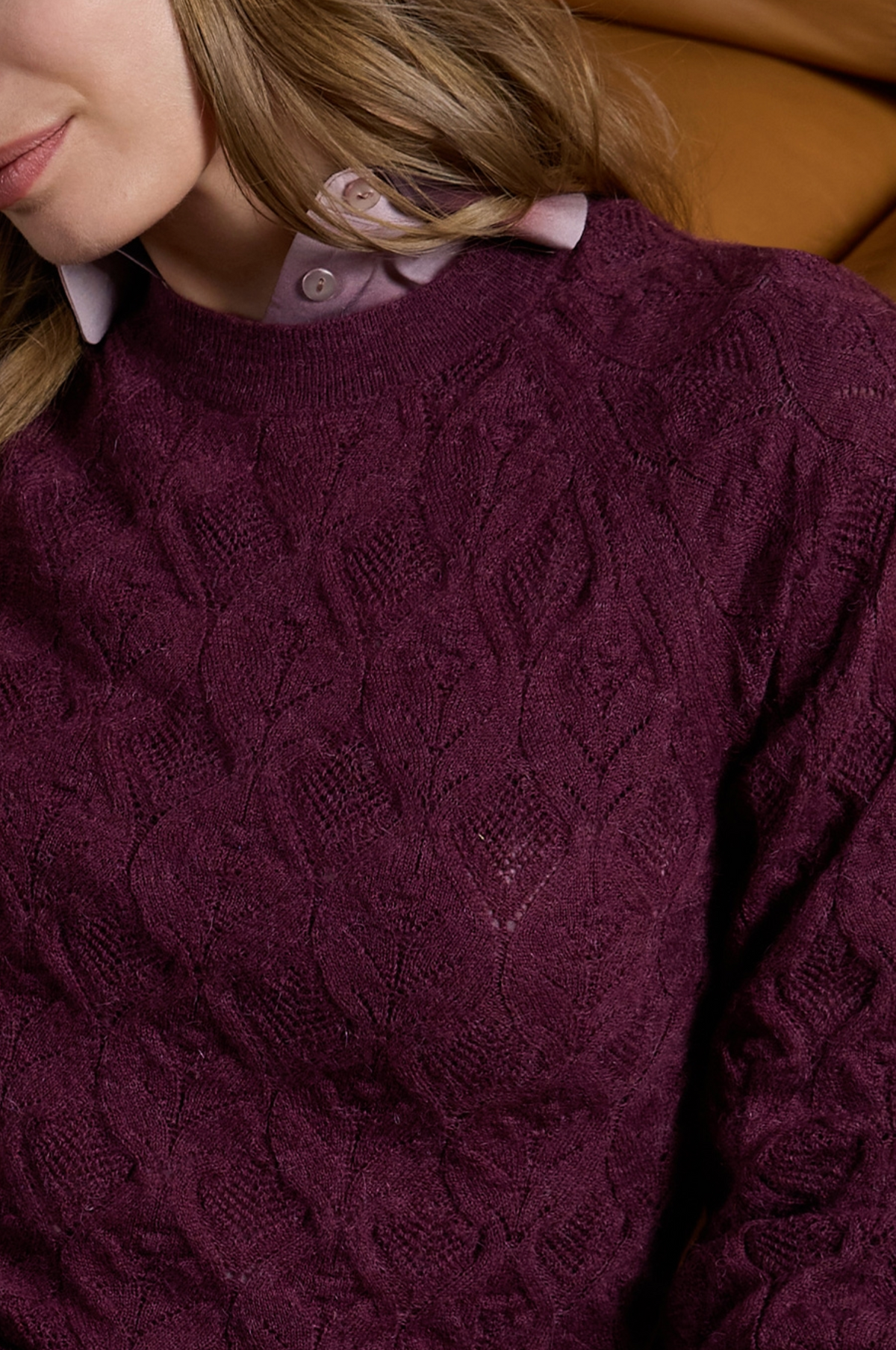 Surkana Braided pattern tricot sweater in Bourdeaux