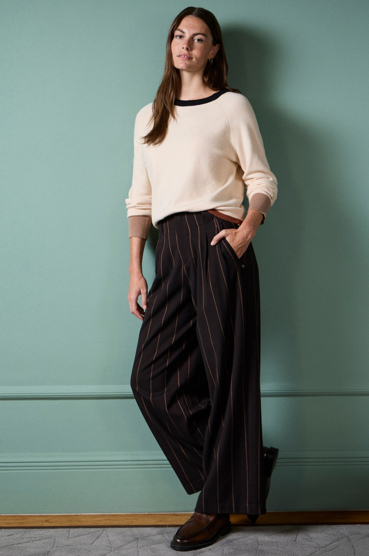 Surkana Knit sweater with contrasting details in Ecru