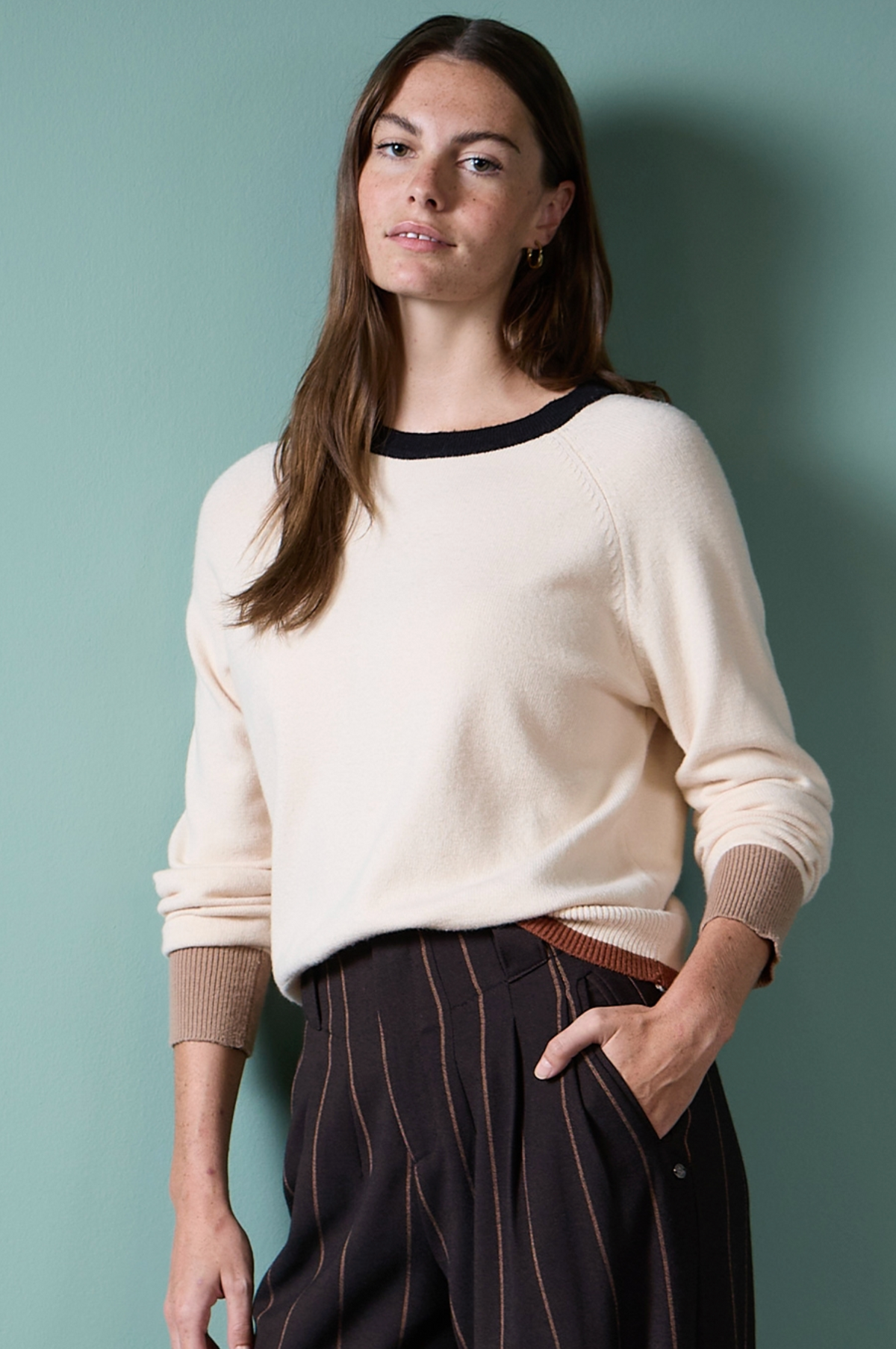 Surkana Knit sweater with contrasting details in Ecru