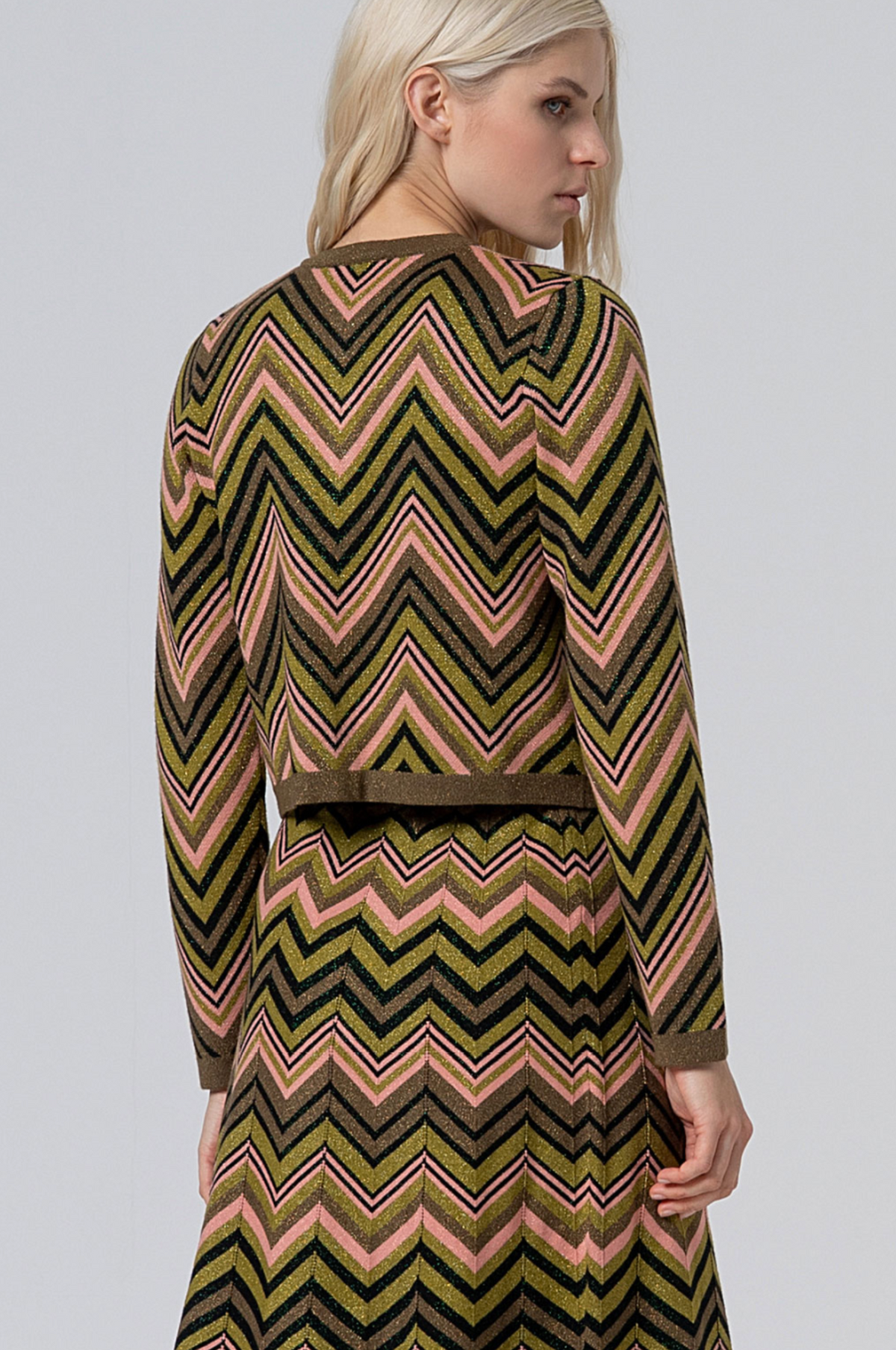 Surkana Zig Zag knit jacket/cardigan with lurex in Green