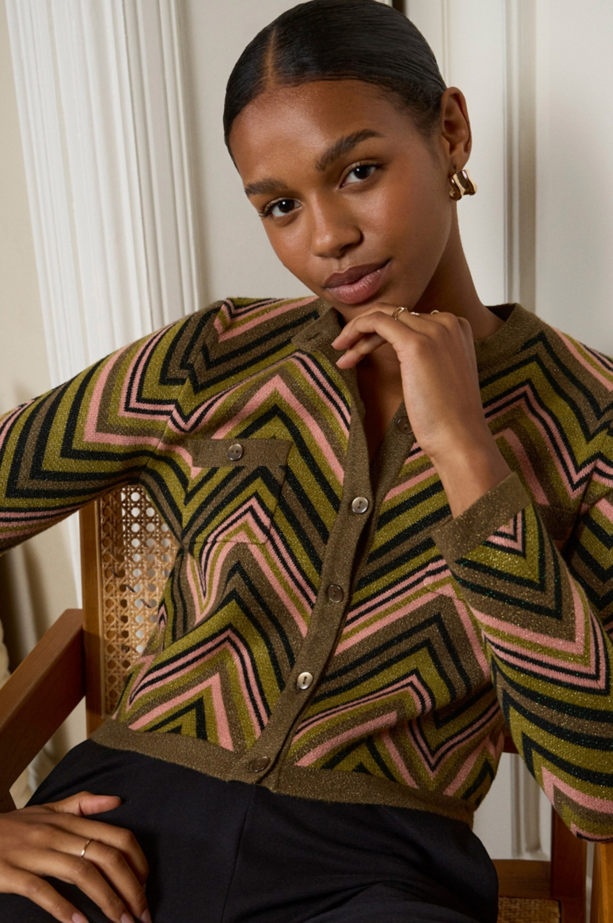 Surkana Zig Zag knit jacket/cardigan with lurex in Green