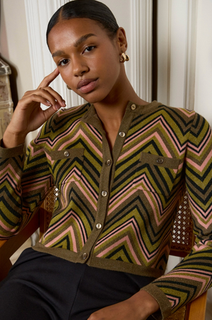 Surkana Zig Zag knit jacket/cardigan with lurex in Green