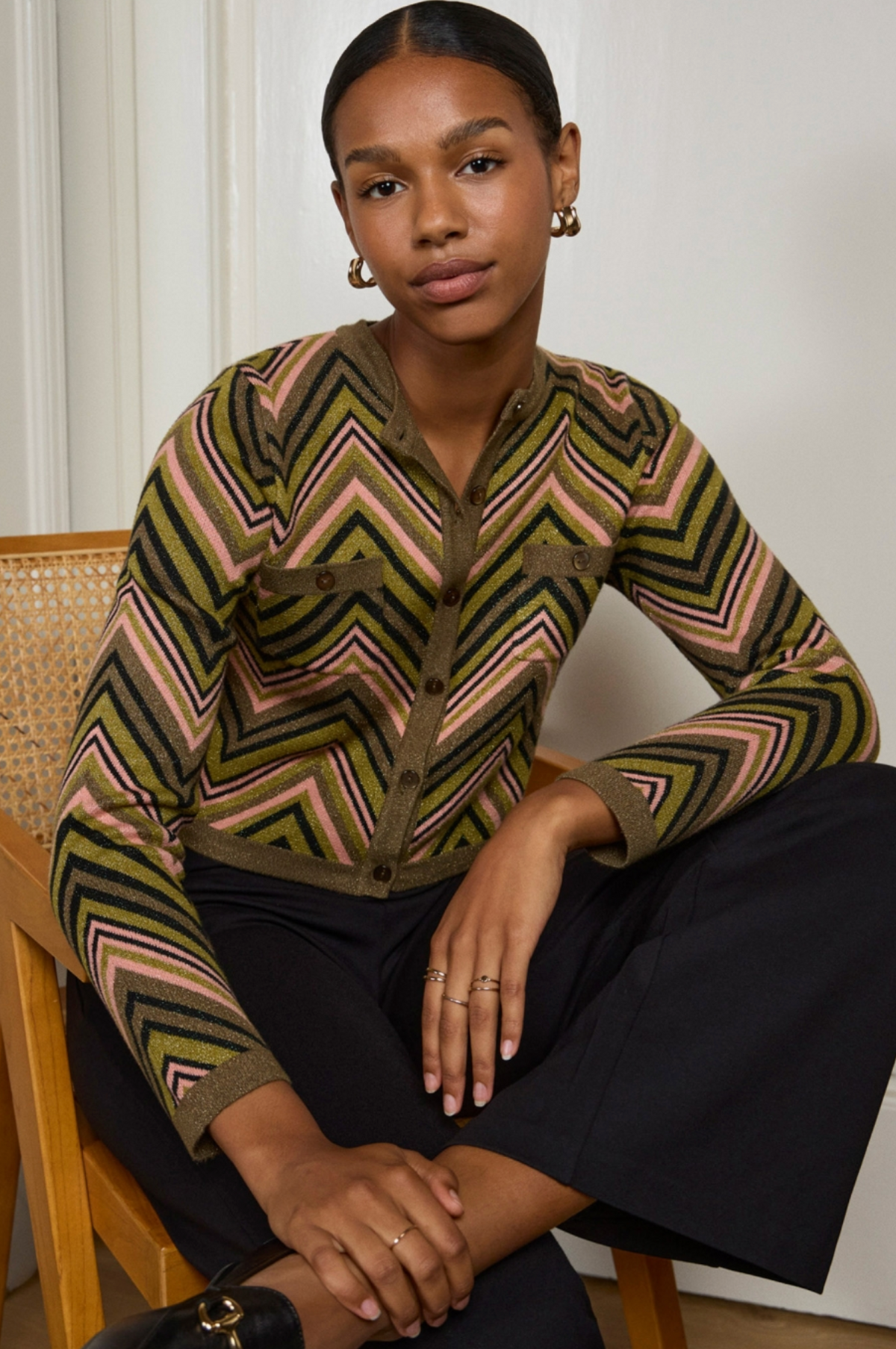 Surkana Zig Zag knit jacket/cardigan with lurex in Green