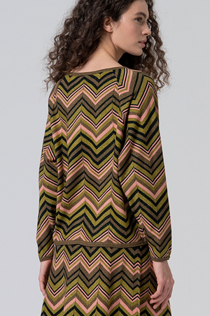 Surkana Knitted Zig Zag Top with lurex in Green