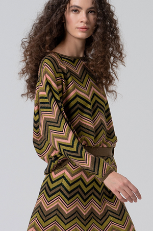 Surkana Knitted Zig Zag Top with lurex in Green