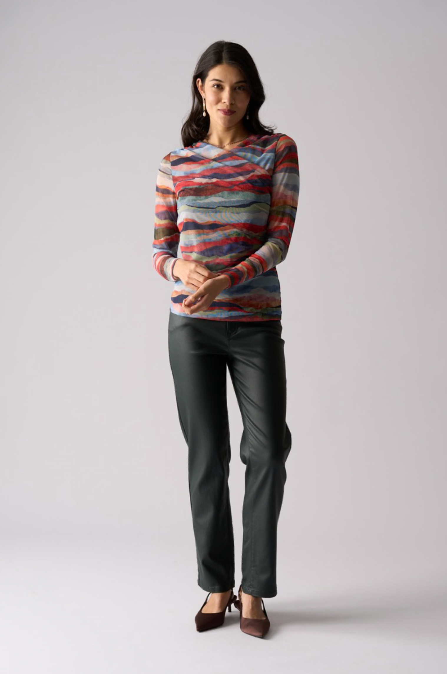 Foil Sheer Fun Wrap Top in Terrain