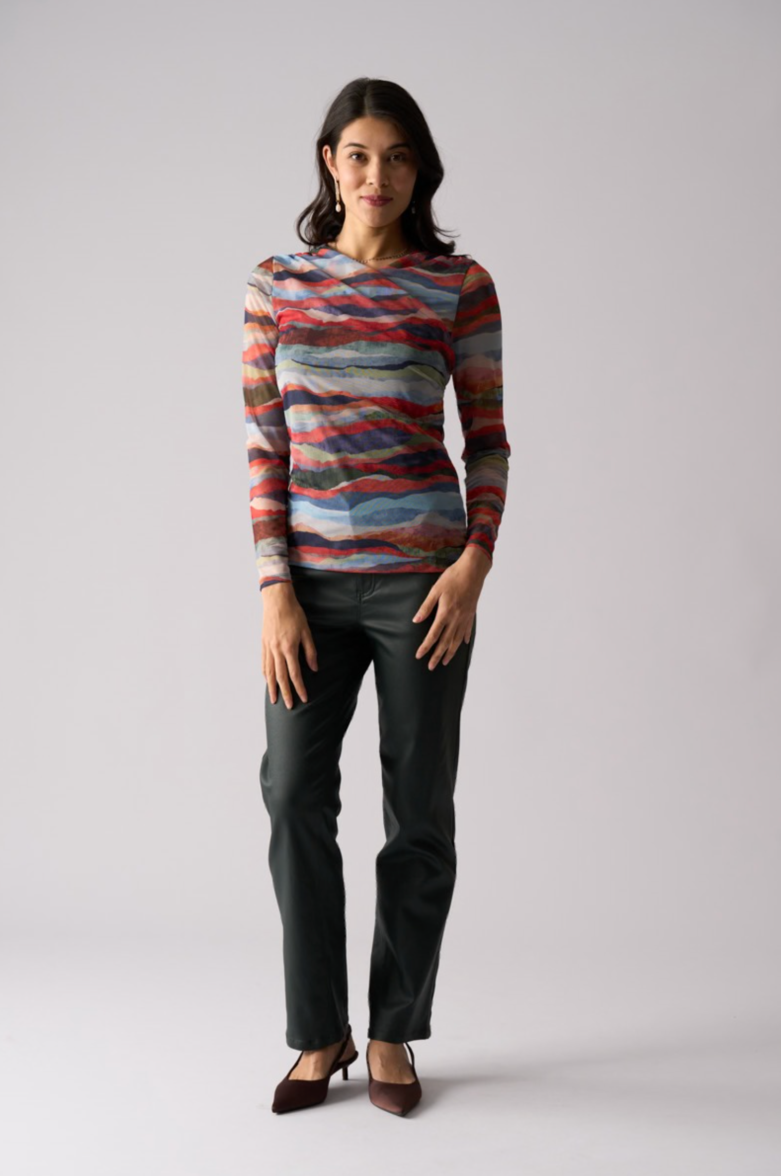 Foil Sheer Fun Wrap Top in Terrain