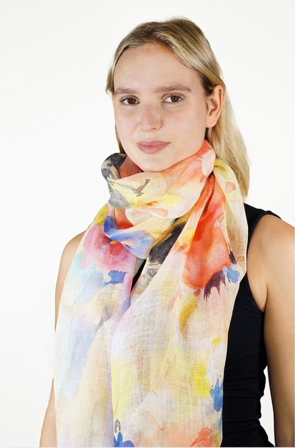 Tradition Textiles 100% Linen Water Blossoms Scarf