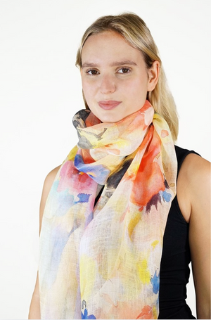 Tradition Textiles 100% Linen Water Blossoms Scarf