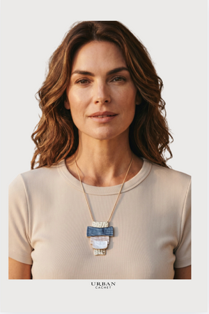 Blue Scarab Iris Necklace in Slate