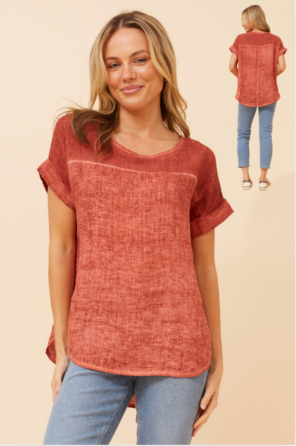 Bottega Moda Short Sleeve Solid Top in Rosewood