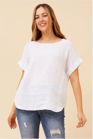 Bottega Moda Short Sleeve Solid Top in White