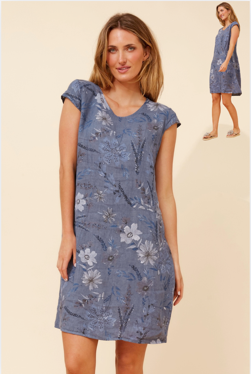 Bottega Moda Short Sleeve Dress in Denim Blue