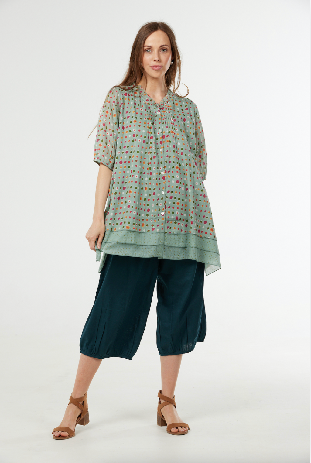 Au Hasard D'un Voyage Cotton Tunic Top in cotton in Genoa Print