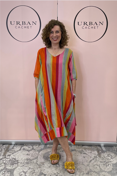 Au Hasard D'un Voyage Rainbow Stripe Dress