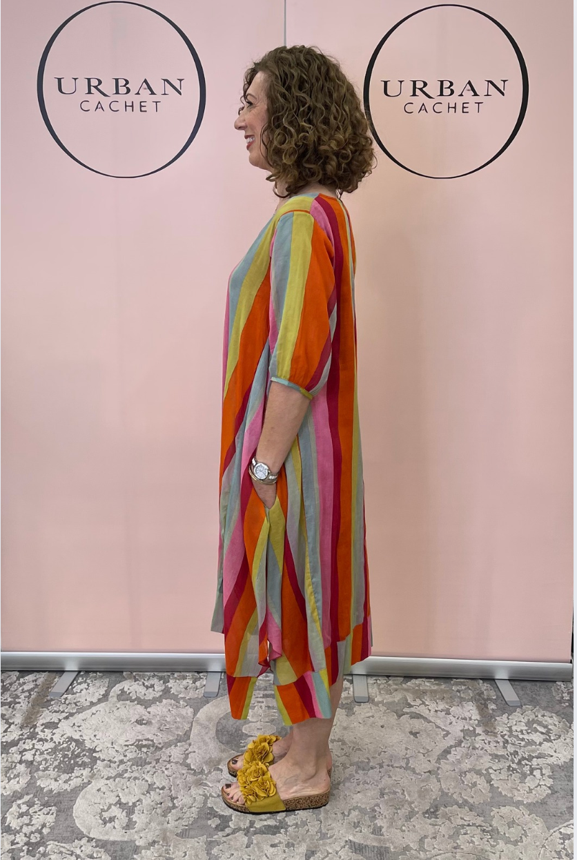 Au Hasard D'un Voyage Rainbow Stripe Dress