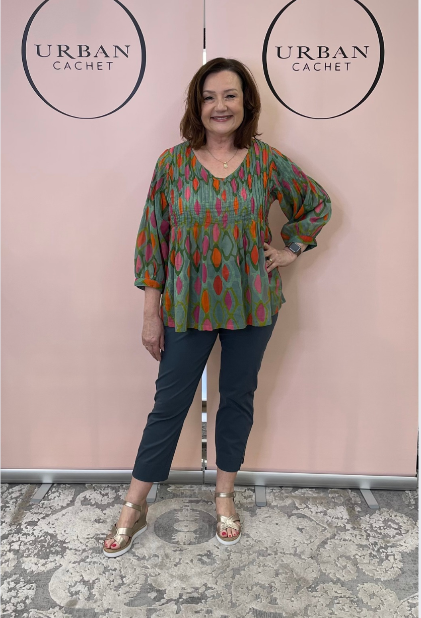 Au Hasard D'un Voyage Lattice Print top in spearmint