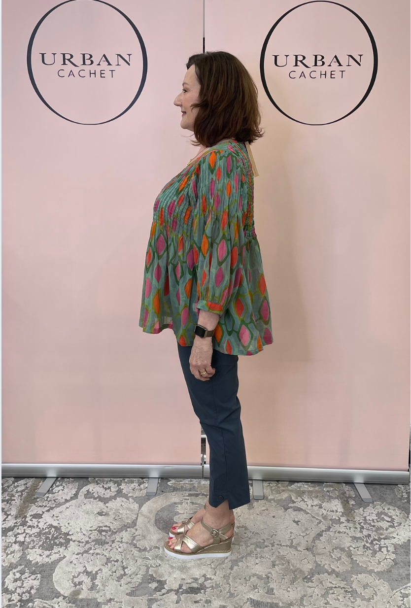 Au Hasard D'un Voyage Lattice Print top in spearmint