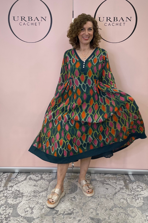 Au Hasard D'un Voyage Opal Lattice Henley Dress in Lagoon Multi